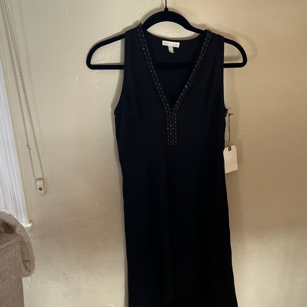Leith Black Dress with Beaded V-Neckline